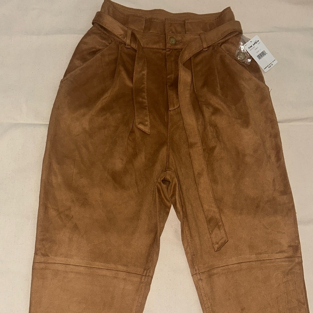 NWT Free People Nightfall Vegan Suede Cropped Pants in Camel